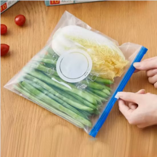 Confezione alimentare richiudibile su misura in plastica PE trasparente con doppia cerniera, congelatore e cerniera