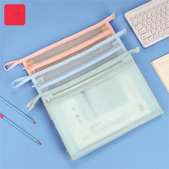 Borsa con cerniera in rete, valigetta A4 a doppio strato in EVA satinato trasparente