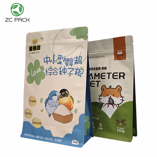 Design personalizzato del logo Stampa di pollo a fondo piatto, caffè, dolcetti per animali domestici, gatti, cani, lettiera, confezione con chiusura lampo